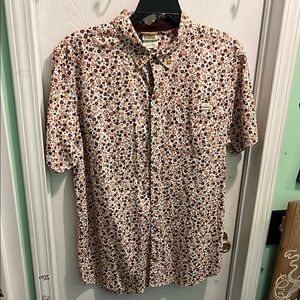 Brown and White Casual Button Down Shirt with Floral Print